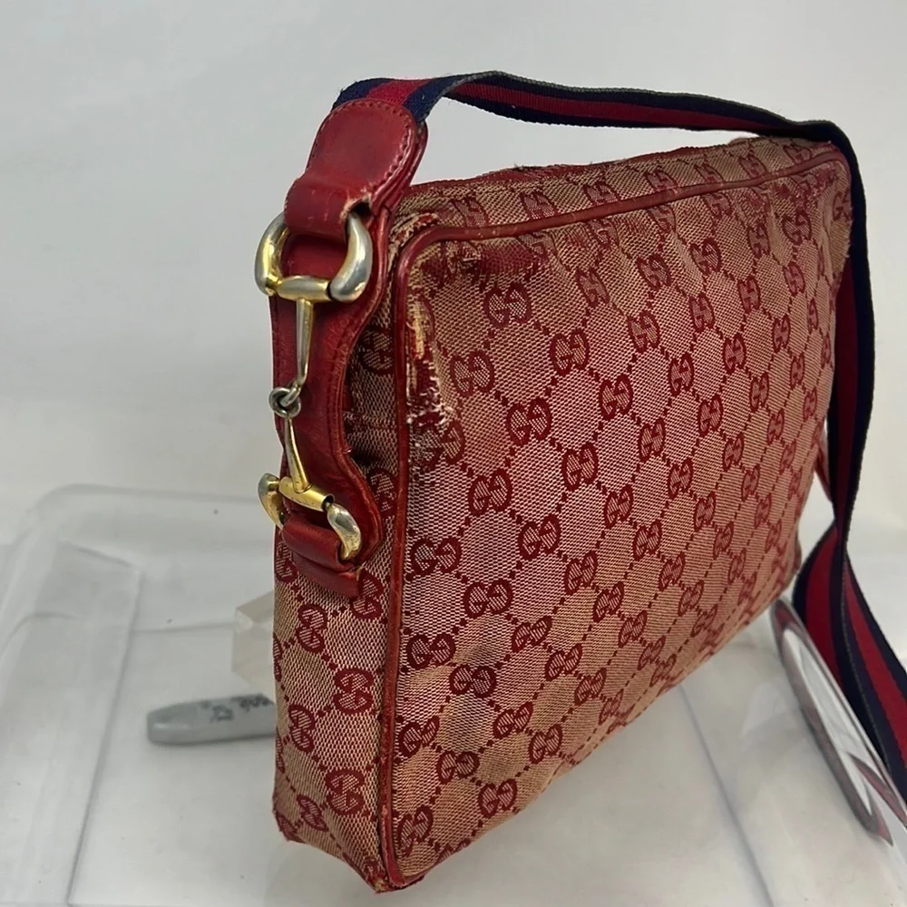 RARE VINTAGE RED GUCCI CANVAS SHOULDER BAG - Picture 6 of 14
